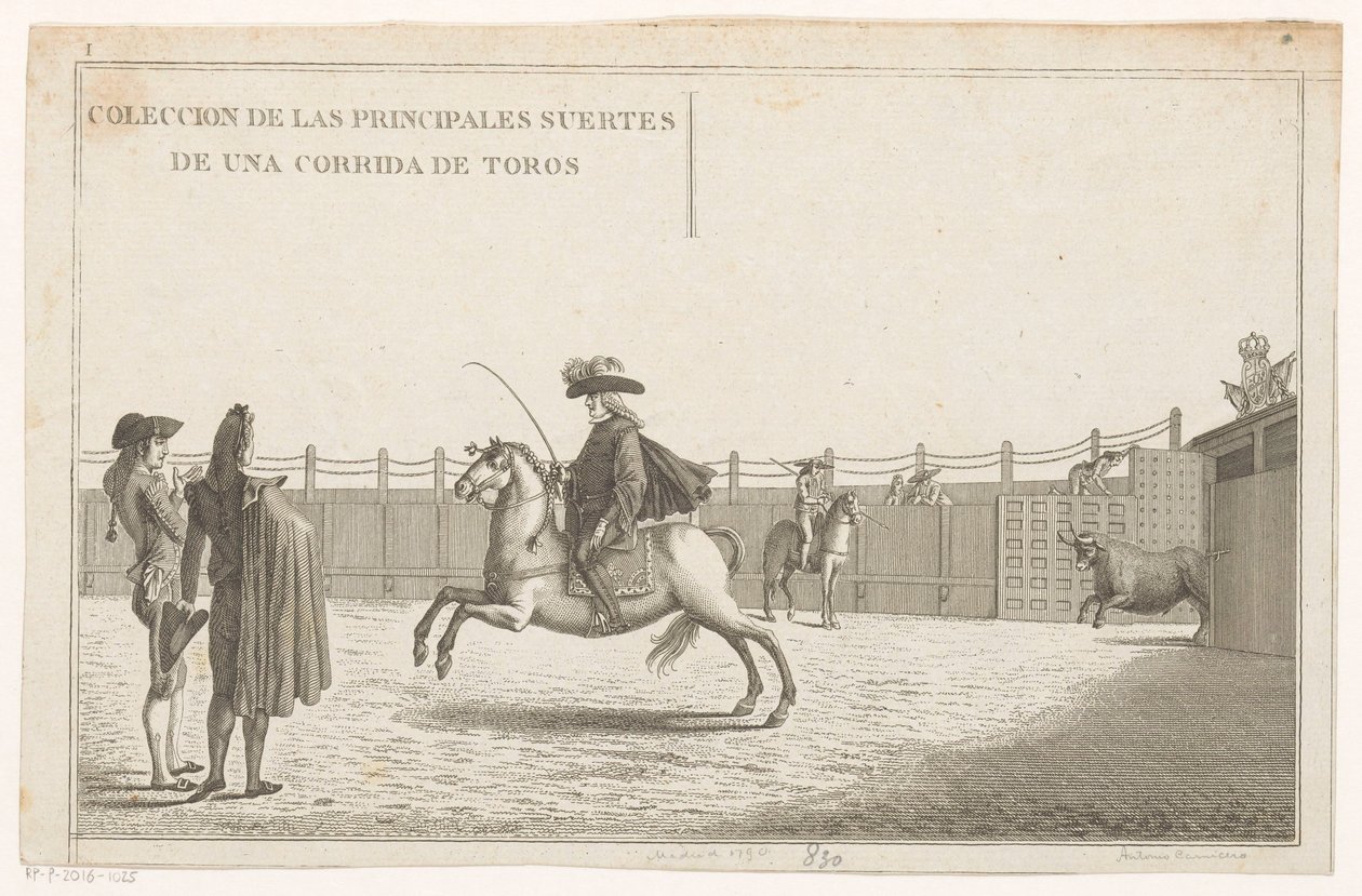 Tjurfäktare på en arena Coleccion de las principales suertes de una corrida de toros (serietitel på objekt) Samling av de viktigaste tjurfäktningsmanövrarna (serietitel) av Anonymous