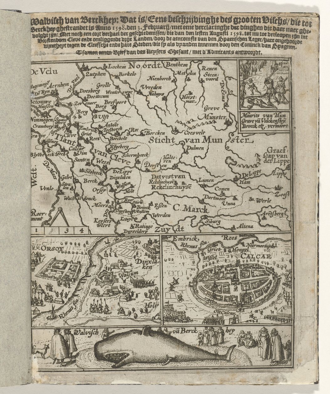 Broschyrens titelsida: Walvisch van Berckhey (...) ghestrandet is Anno 1598. den 3 Februarij, 1599 av Anonymous