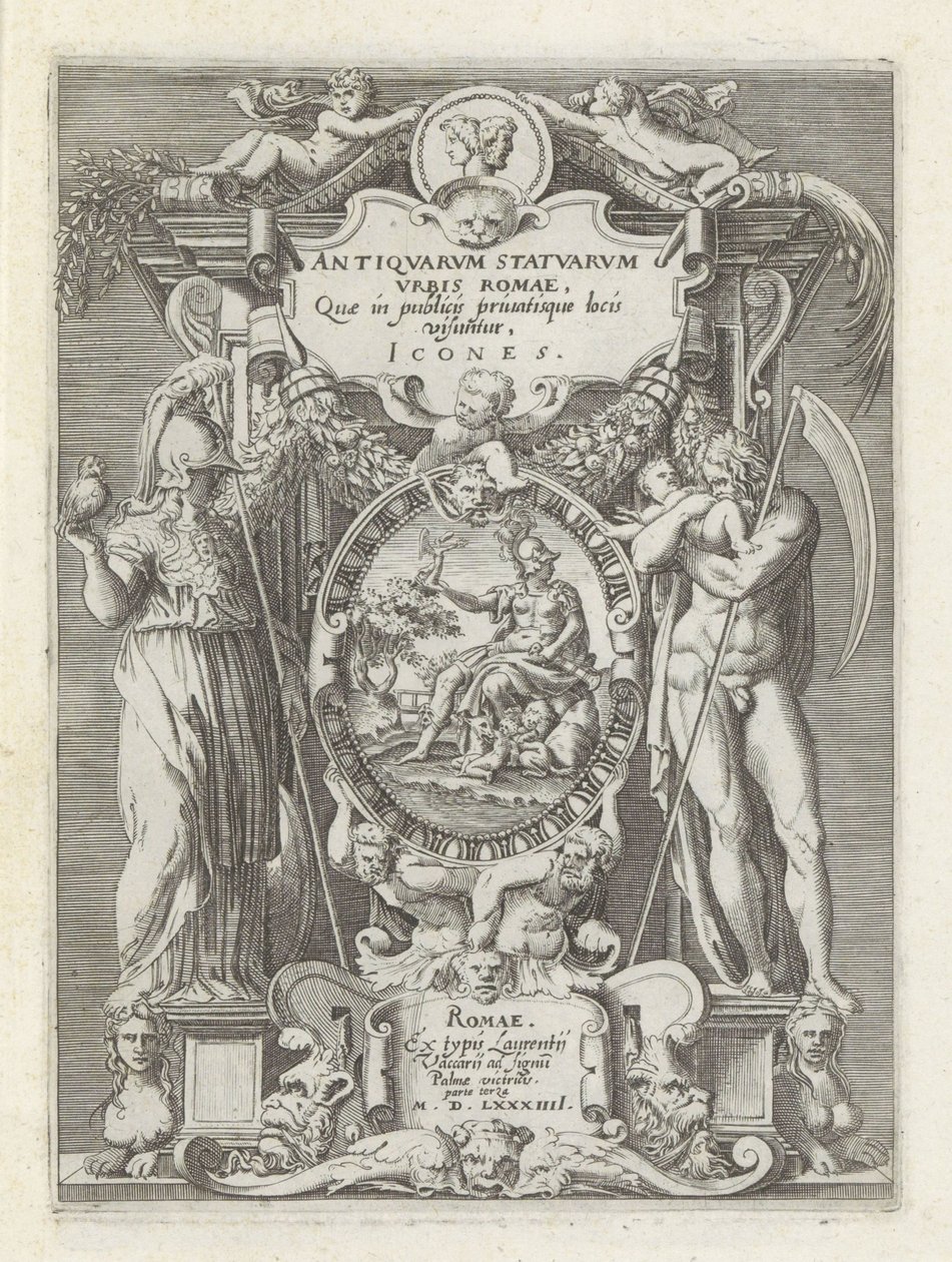 Titelprent träffade Rom, Minerva och Saturnus Antika skulpturer i Rom (serietitel) Ikoner av de antika statyerna av staden Rom som ses på offentliga platser (serietitel på objekt) av Anonymous