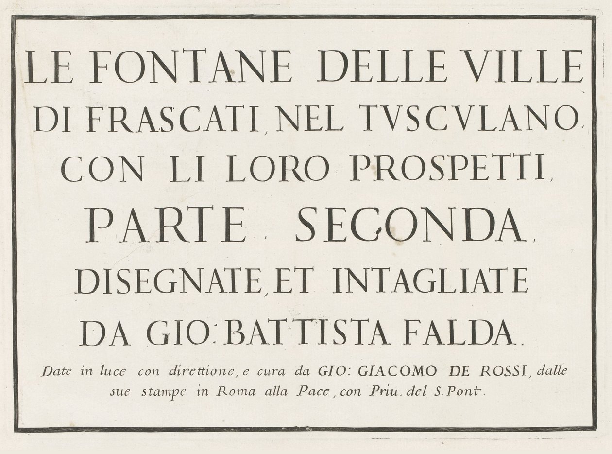 Titeltryck med inramad titel Fontane delle ville di Frascati (serietitel) Fountains of Frascati (serietitel) av Anonymous