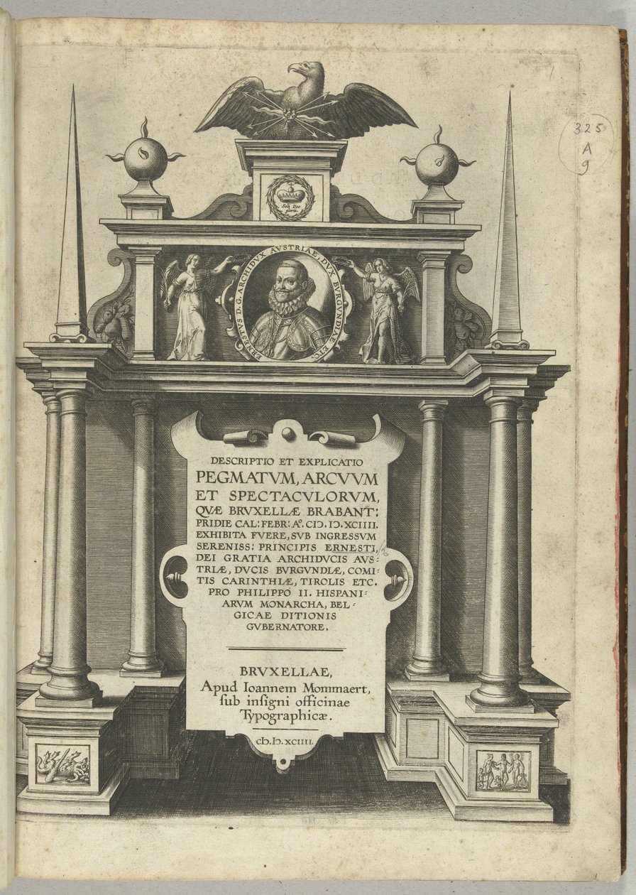 Titeltryck för beskrivningen av ärkehertig Ernsts inträde som guvernör i Nederländerna i Bryssel, 1594 av Anonymous