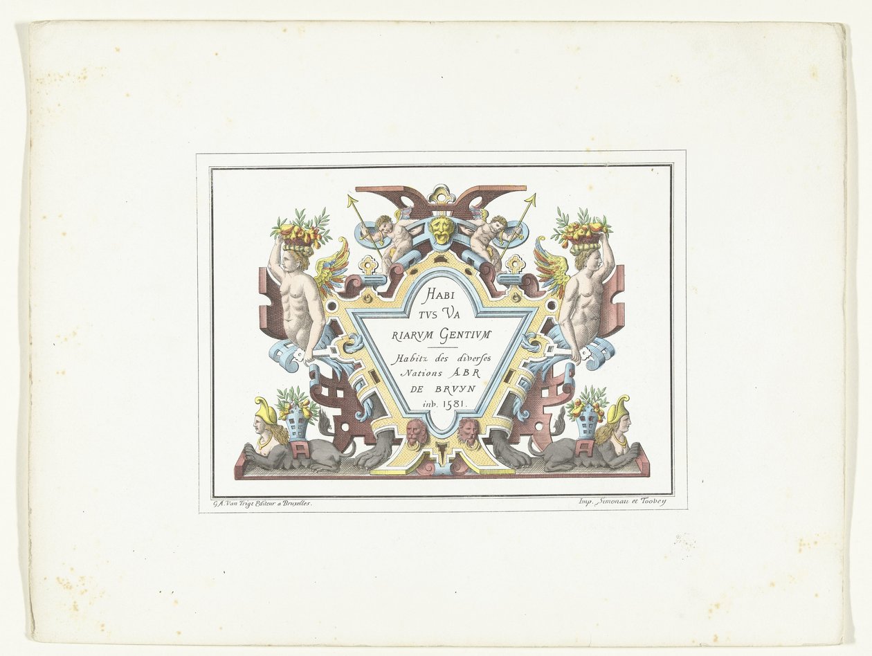 Titelprent för de serie kostuumprenten i faksimil Habitus Variarum Gentium Habitus Variarum Gentium / Habitz des divers Nations Abr De Bruyn inv. 1581 (titel på objekt) av Anonymous