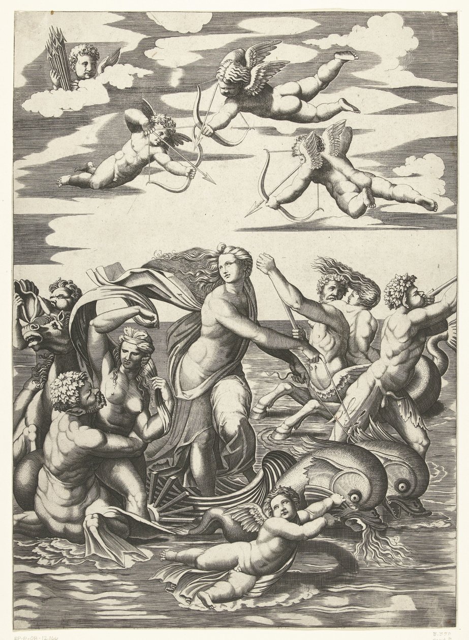 Triomf van Galatea mötte tritons i nereïden in putti av Anonymous