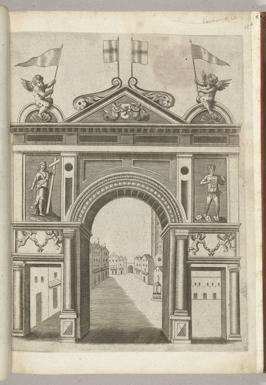 Triumfporten med allegoriska figurer och Putti med kedjan av Guldfleeceorden, 1594 av Anonymous