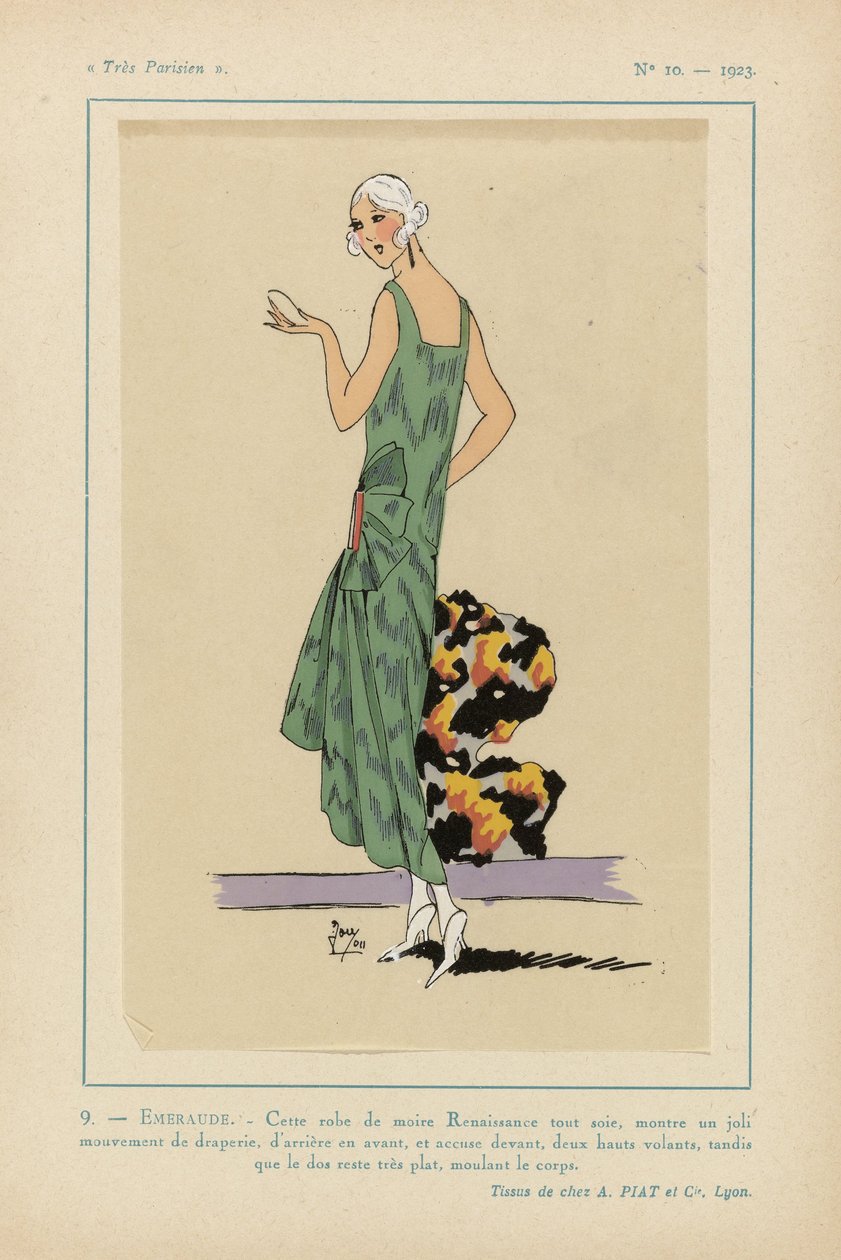 Mycket parisisk, 1923, nr 10: 9. - EMERALD. - Denna renässansmoireklänning... av Anonymous
