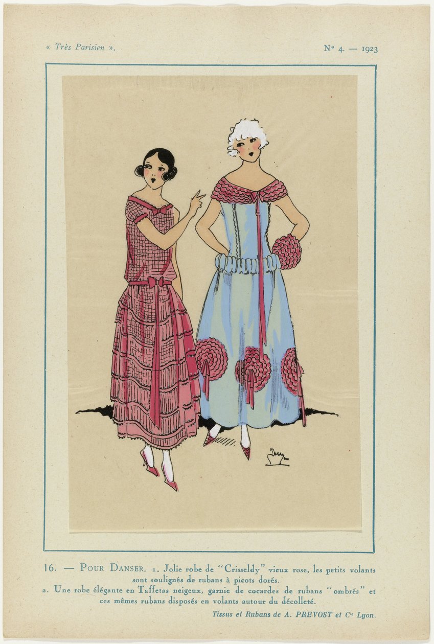 Mycket parisisk, 1923, nr 4: 16. - FÖR DANS. 1. Ganska Crisseldy klänning... av Anonymous