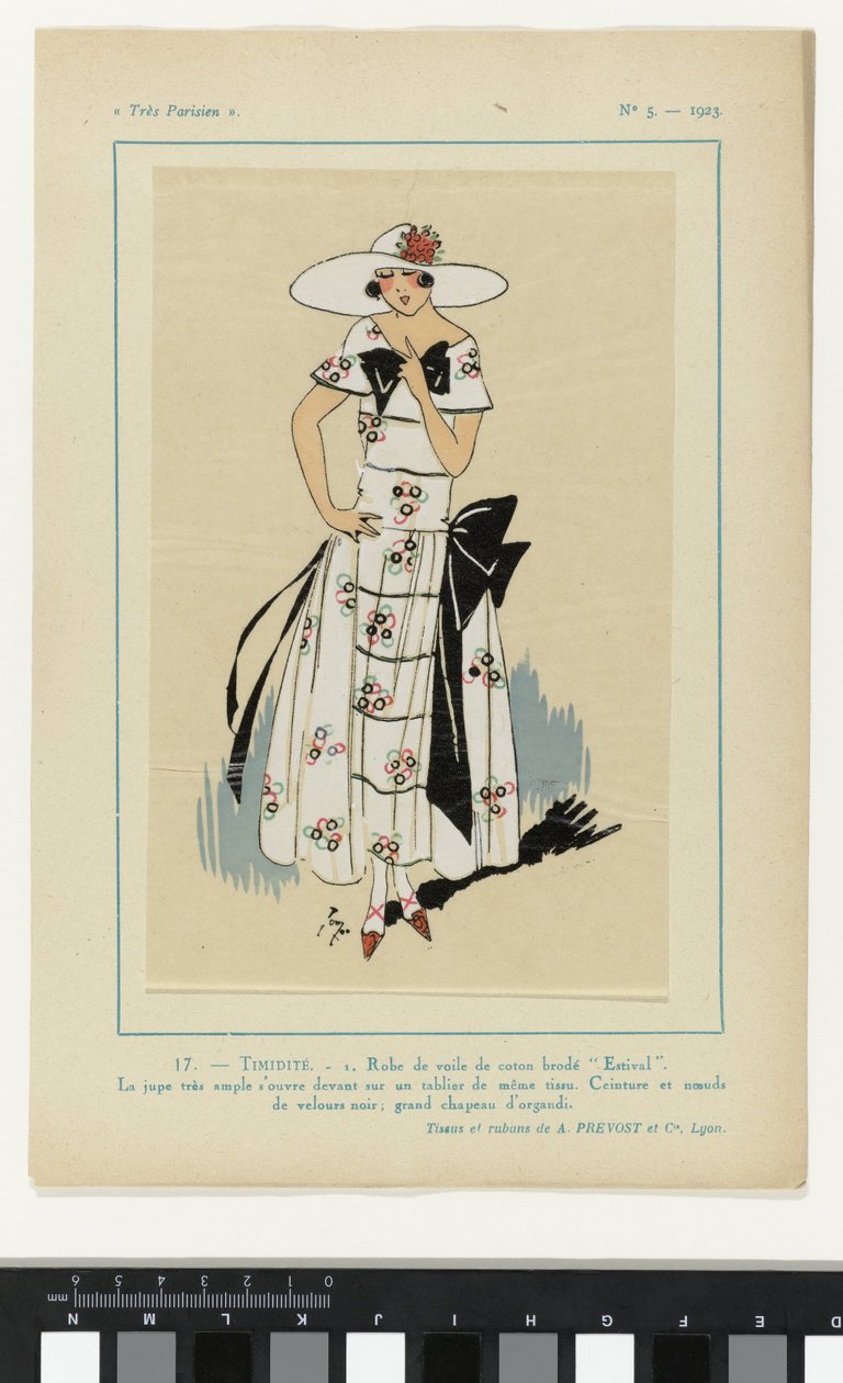 Mycket parisisk, 1923, nr 5: 17.- BLYGHET. - 1. Slöjdklänning... av Anonymous