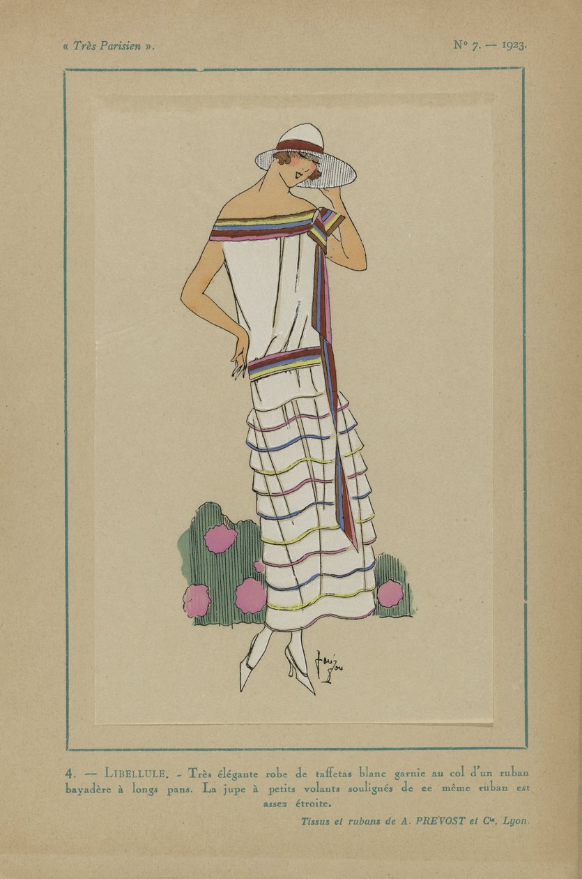 Mycket parisisk, 1923, nr 7: 4.- SLIDA. - Mycket elegant taftklänning... av Anonymous