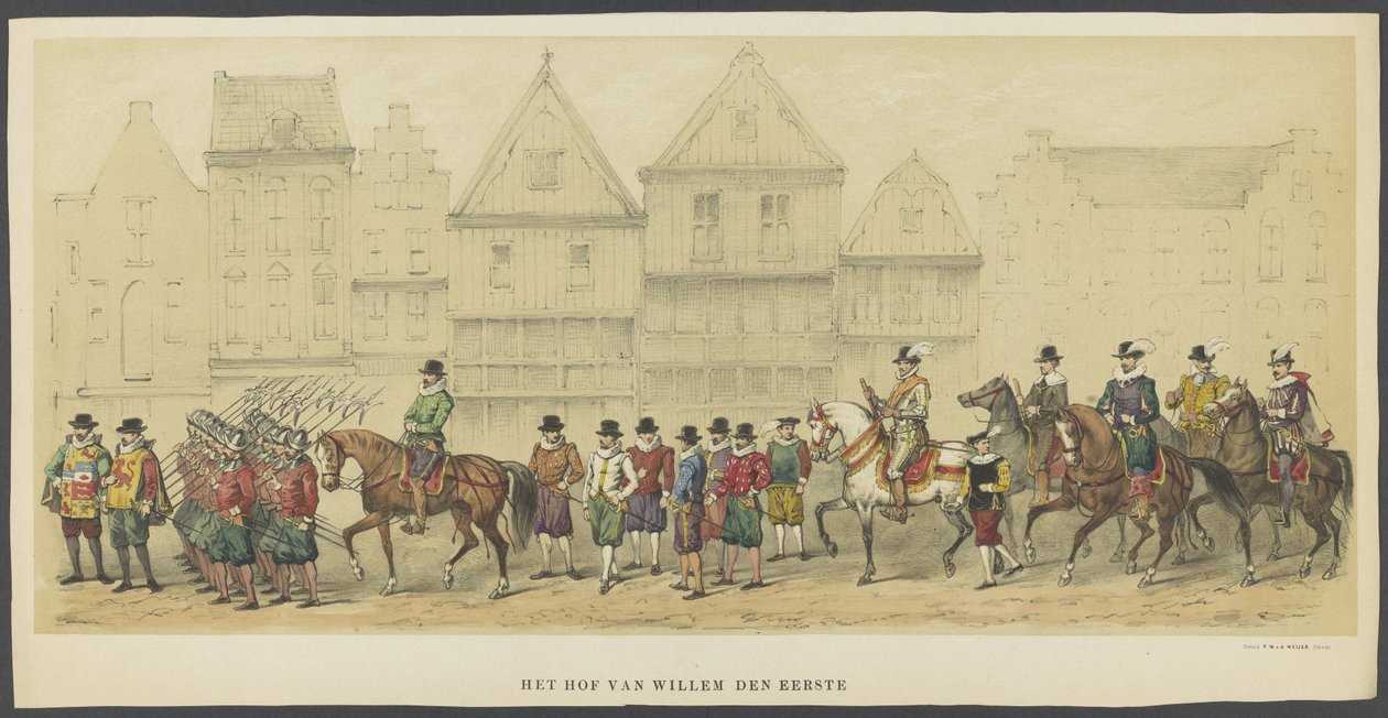 Utrechts maskerad, skylt d: hovet, 1856 The Court of William the First (titel på objekt) The Founders of Dutch Freedom, (tid av William I) presenterad av H.H. medlemmar av Utrecht studentkår, för att fira 220-årsjubileet av Anonymous