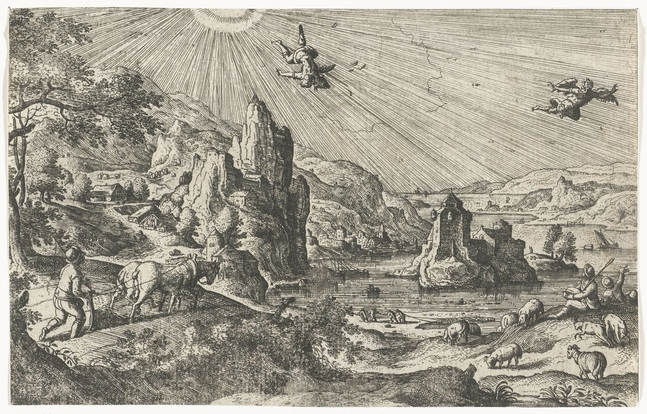 Ikaros fall Landskap med mytologiska och bibliska scener (serietitel) av Anonymous