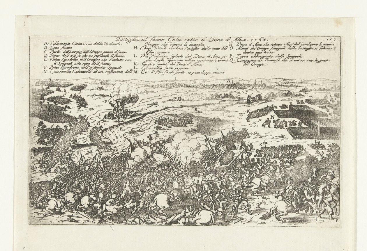 Veldslag aan de rivier de Gete, 1568 Slag vid floden Geta under hertigen av Alva. 1568 (titel på objekt) av Anonymous