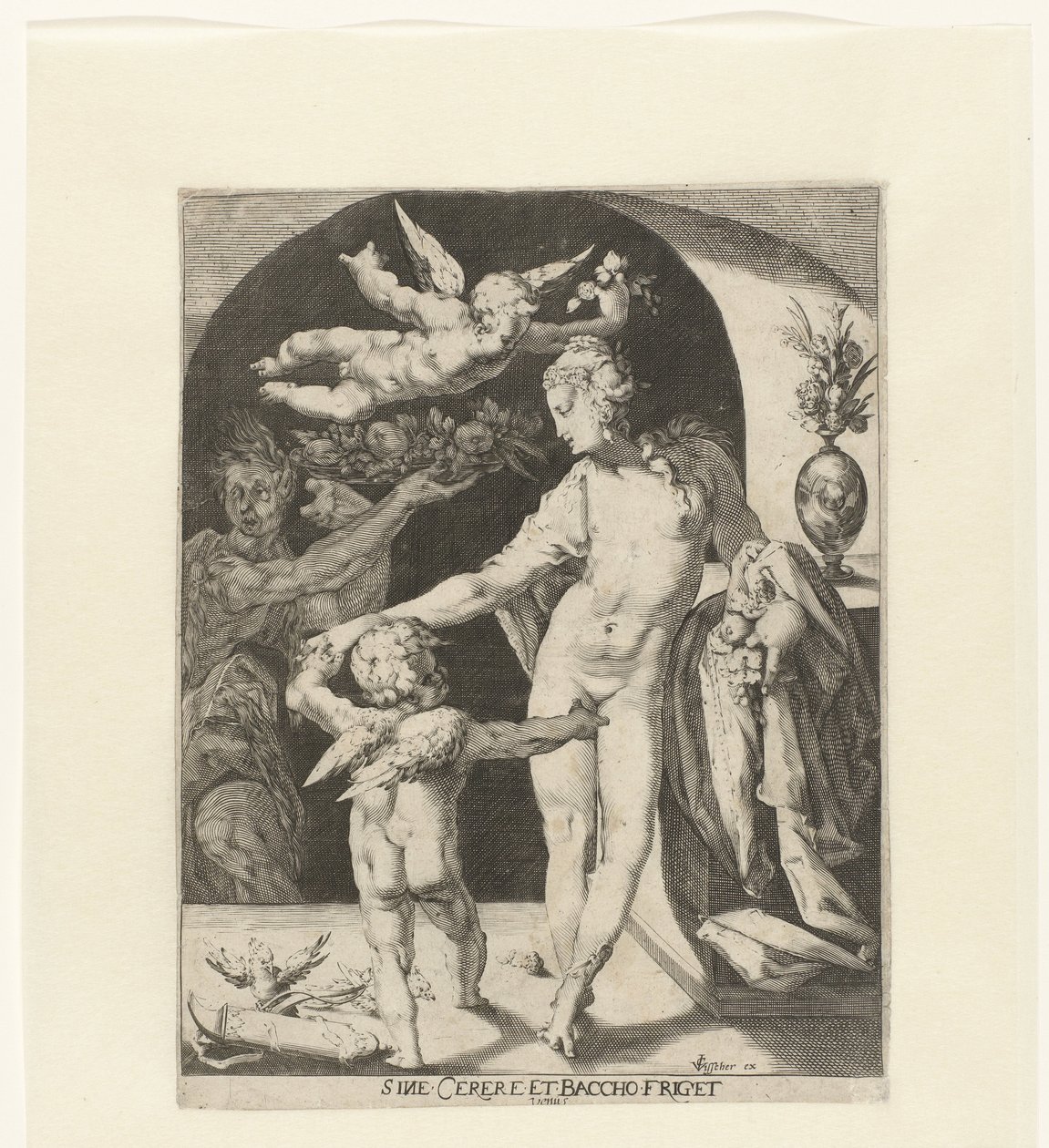 Venus träffade Amor en en faun Venus fryser utan Ceres och Bacchus (titel på objekt) av Anonymous