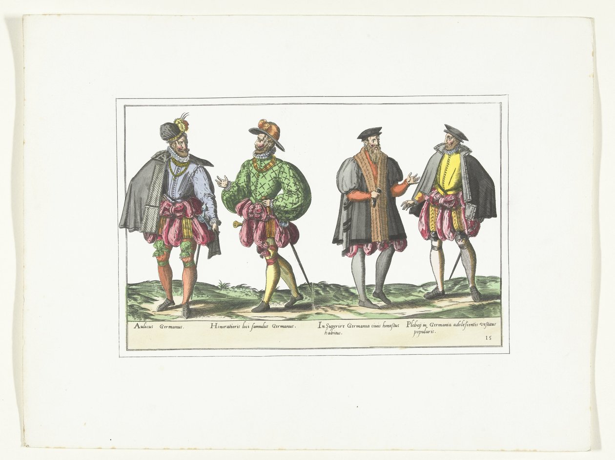 Fyra män klädda enligt tyskt mode, ca 1580 Kostymer Allemands (titel på objekt) av Anonymous