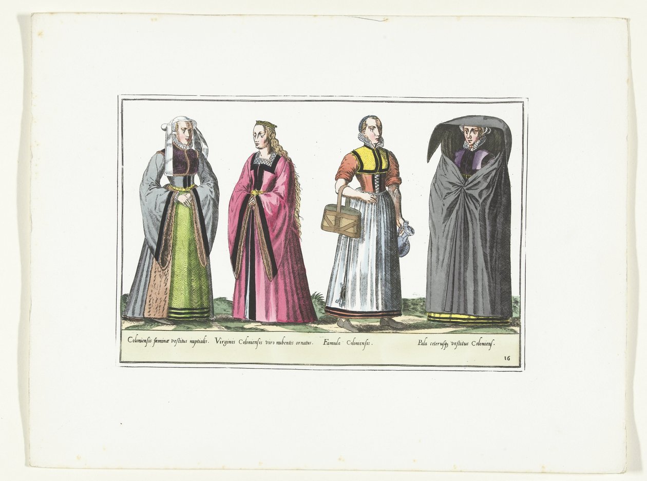 Fyra kvinnor klädda i tyskt mode, ca 1580 Kostymer Allemands (titel på objekt) av Anonymous