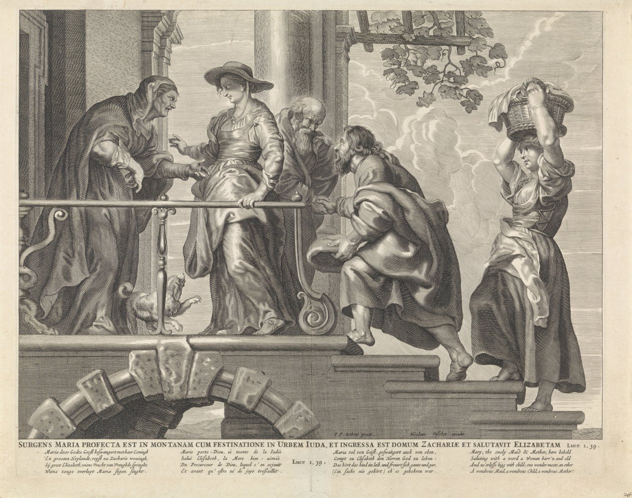 Visitation Maria reste sig och gick upp på berget med hast till staden Juda, och gick in i Sakarias hus och hälsade Elisabet (titel på objektet) Royal Bijbel (serietitel) av Anonymous