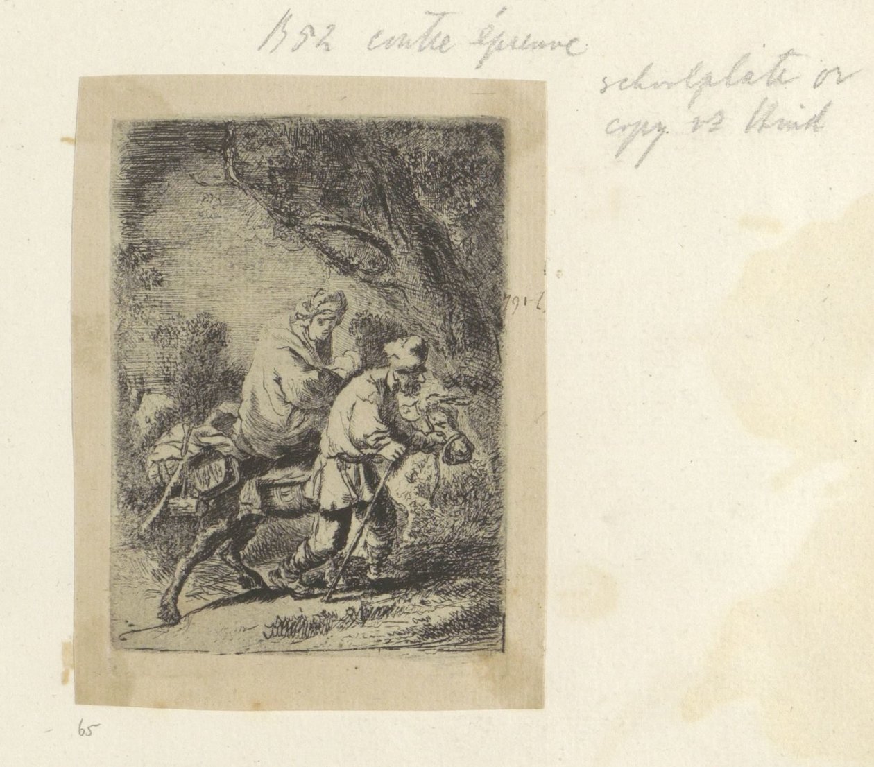 Flyg till Egypten: Small Plate Recueil de Rembrandt av H. L. Basan, 1807/1808, 65 (124) (serietitel) Recueil de quatre-vingt-cinq estampes originales (serietitel) av Anonymous