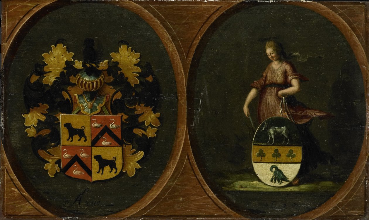 Vapensköld med makarna Pieter Courtens och Hortensia del Prados vapen, 1625 av Anonymous