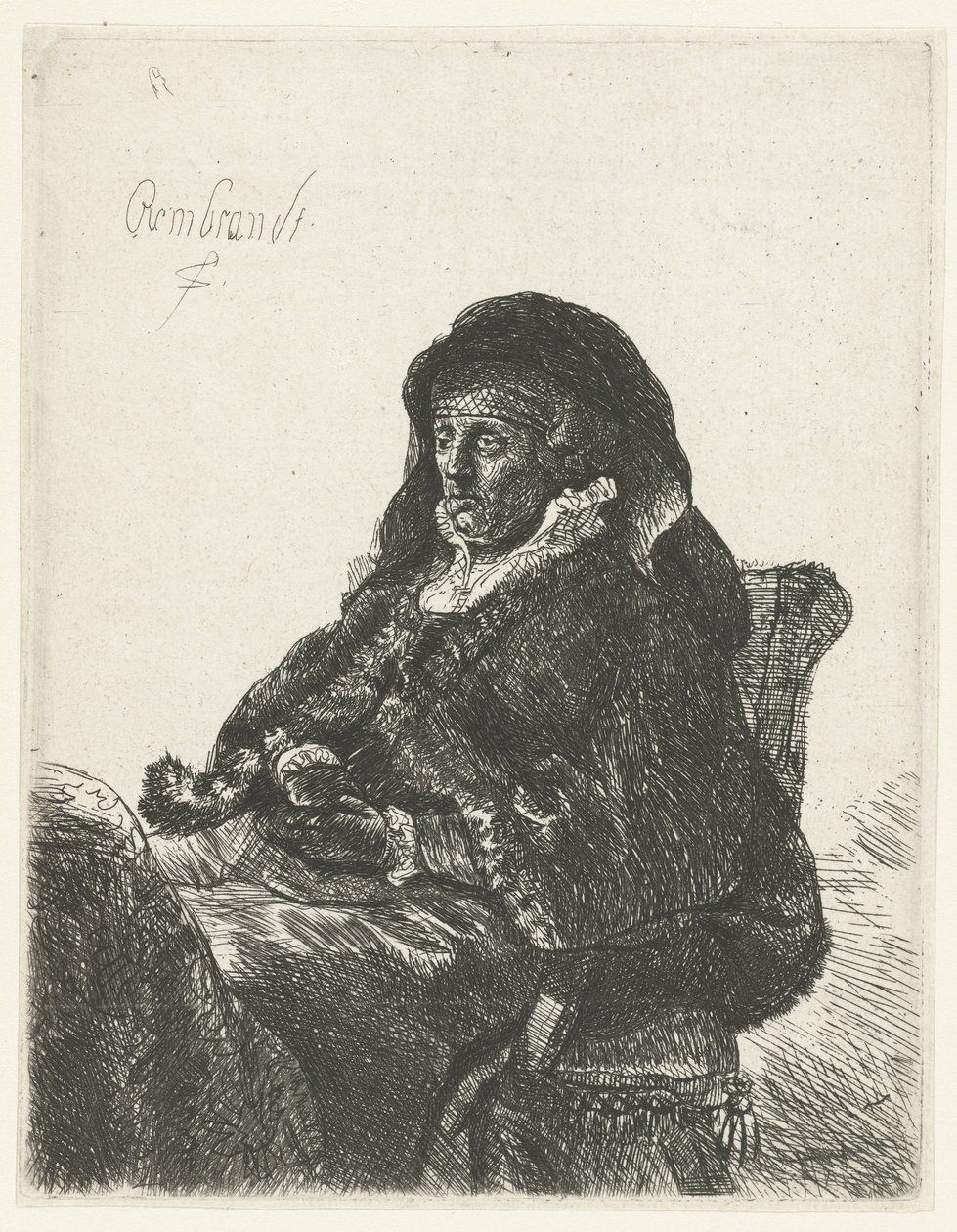 Änka med svarta handskar Rembrandts mor som änka av Anonymous
