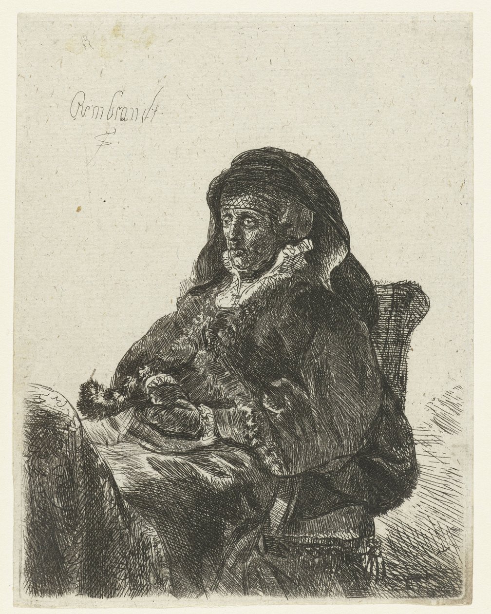 Änka med svarta handskar Rembrandts mor som änka av Anonymous