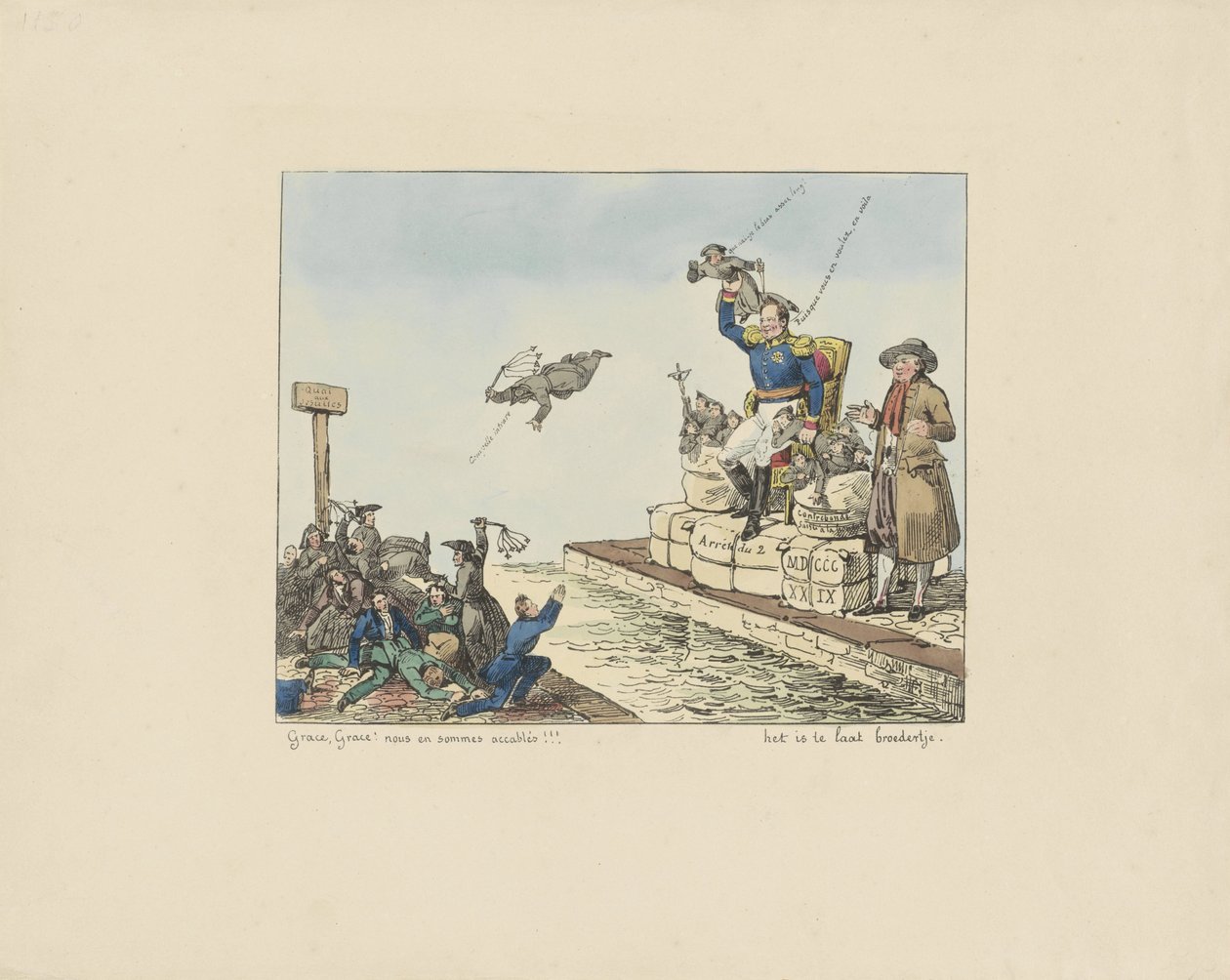 Willem I kastar jesuiterna ur landet, 1829 Nåd, nåd! nous en sommes accables!!! det är för sent bror (titel på objekt) av Anonymous