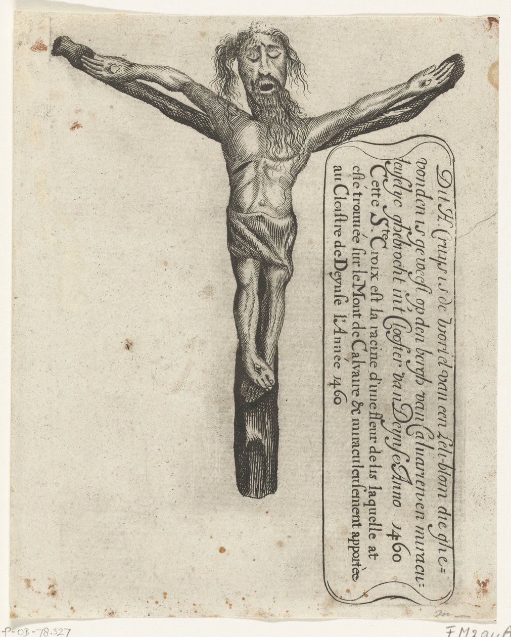 Mirakulöst krucifix i klostret Deinze, 1460 Denna H. Cruys är roten till en Leli-blom som hittades på den Bergh van Calvarien och Miraculeuselyc ghebrocht in