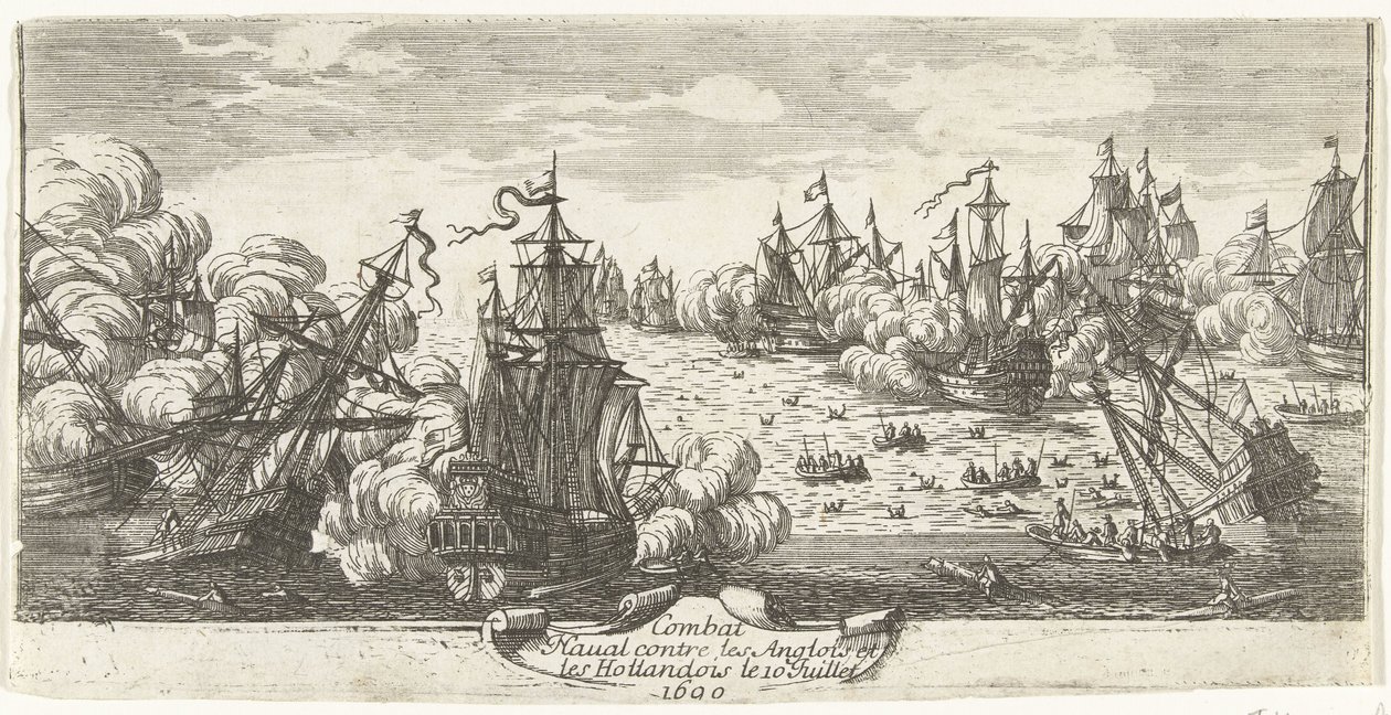 Zeeslag vid Beachy Head, 1690 Sjöstrid mot engelsmän och holländare den 10 juli 1690 (titel på objekt) av Anonymous