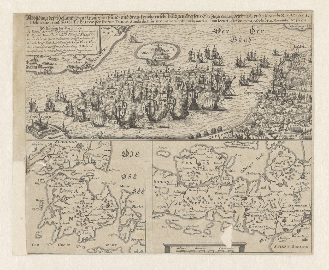 Zeeslag i de Sont, 1658 Bild på den holländska stämningen i Sündt / och mycket blodiga möten följde, fredag ​​29 oktober A. och 8 november. ... Ao. 1658 (titel på objekt) av Anonymous