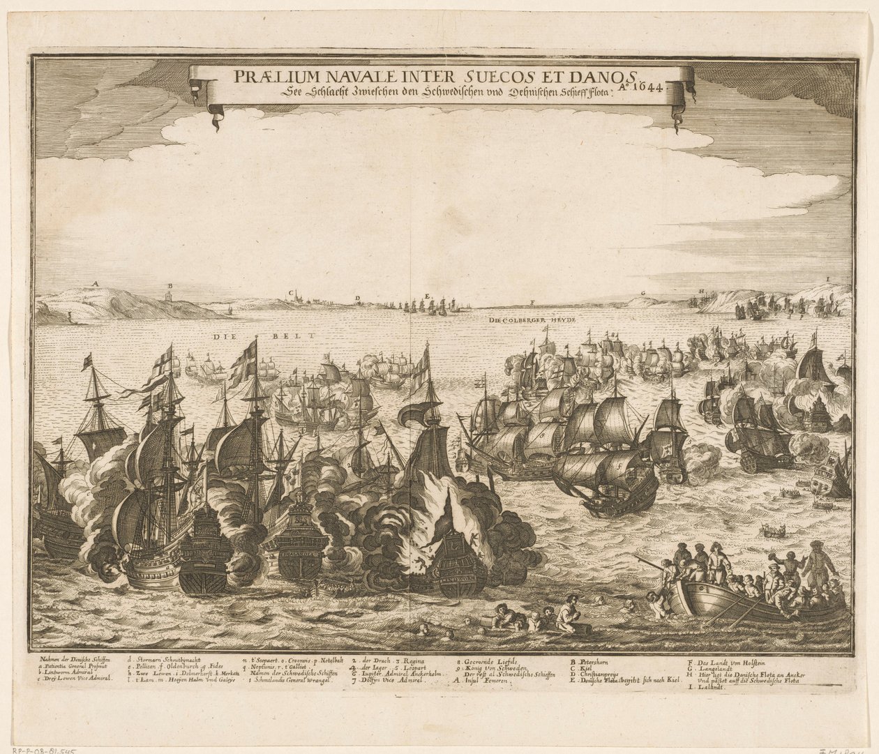 Sjöstrid mellan den svenska och danska flottan i Bältet, 1644 Praelium navale inter Suecos et Danos / Ao. 1644 / Se Schlacht Zwieschen den Schwedischen und Dehnischen Schieffflota (titel på objekt) av Anonymous