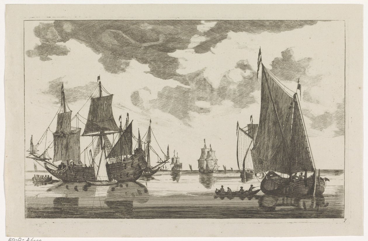 Segelfartyg och slupar på lugna hav Seascapes (serietitel) av Anonymous