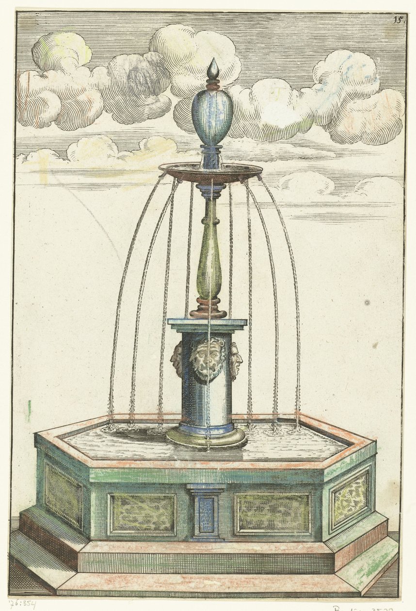 Sexkantig bassäng med kort pelare Architectura Curiosa Nova (serietitel) av Anonymous