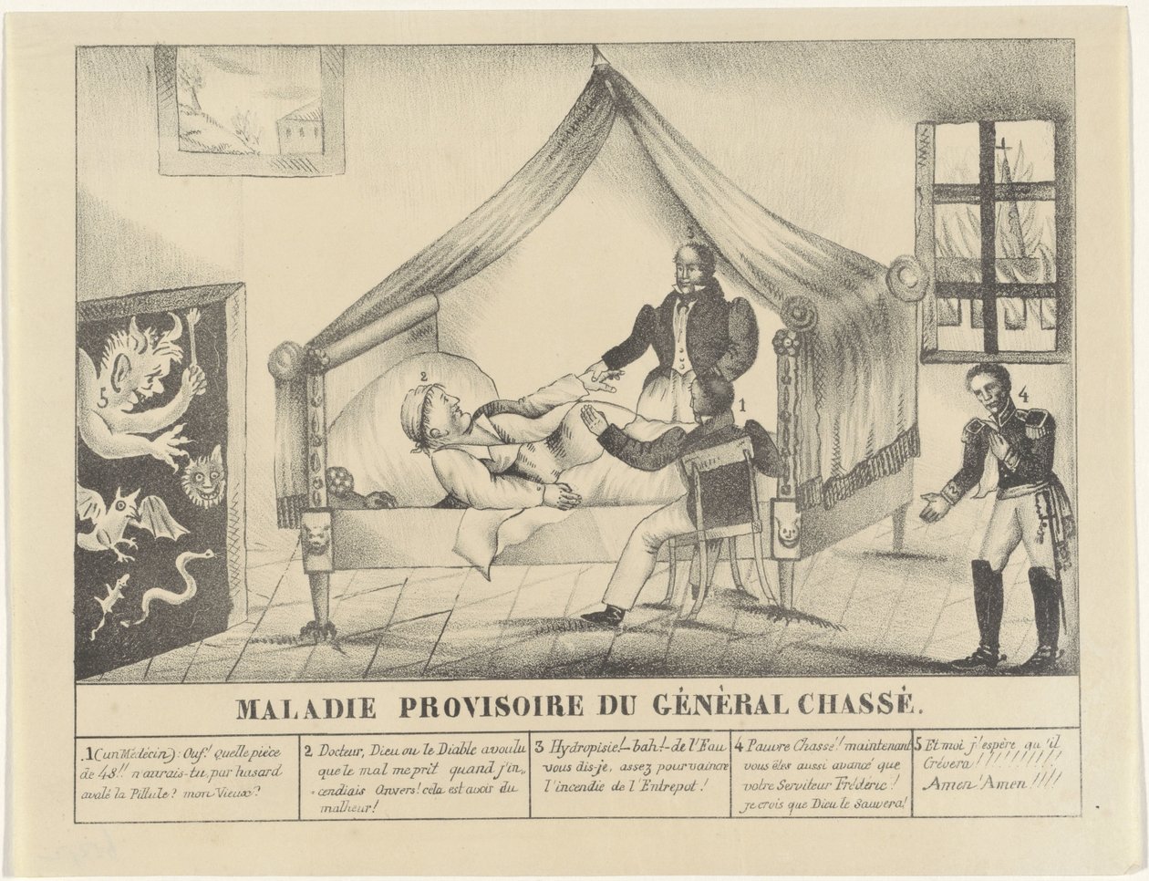 Ziekbed van generaal Chassé, 1830 Tillfällig sjukdom hos General Chassé (titel på objektet) av Anonymous