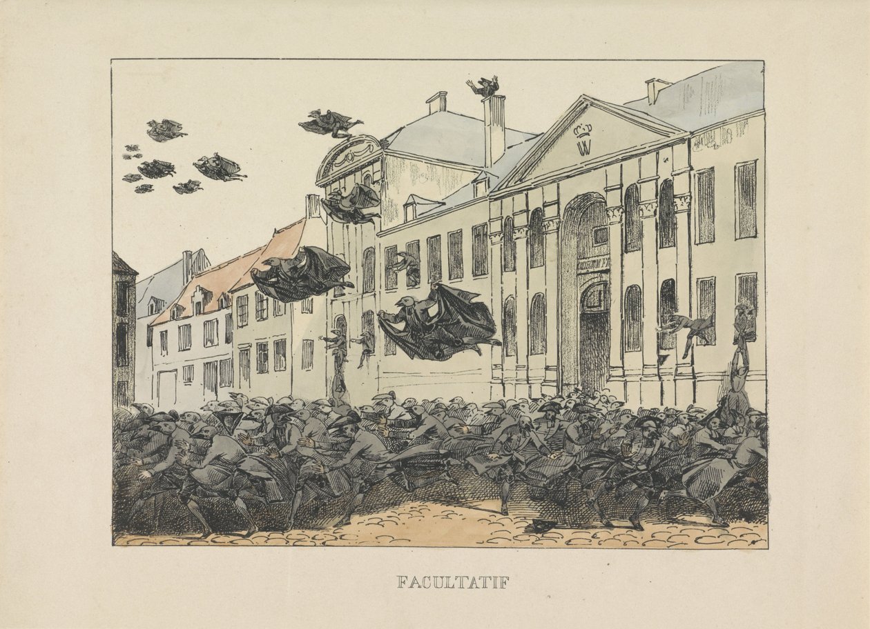Svarta korpar flyr från Collegium Philosophicum, 1829 Valfritt (titel på objekt) av Anonymous