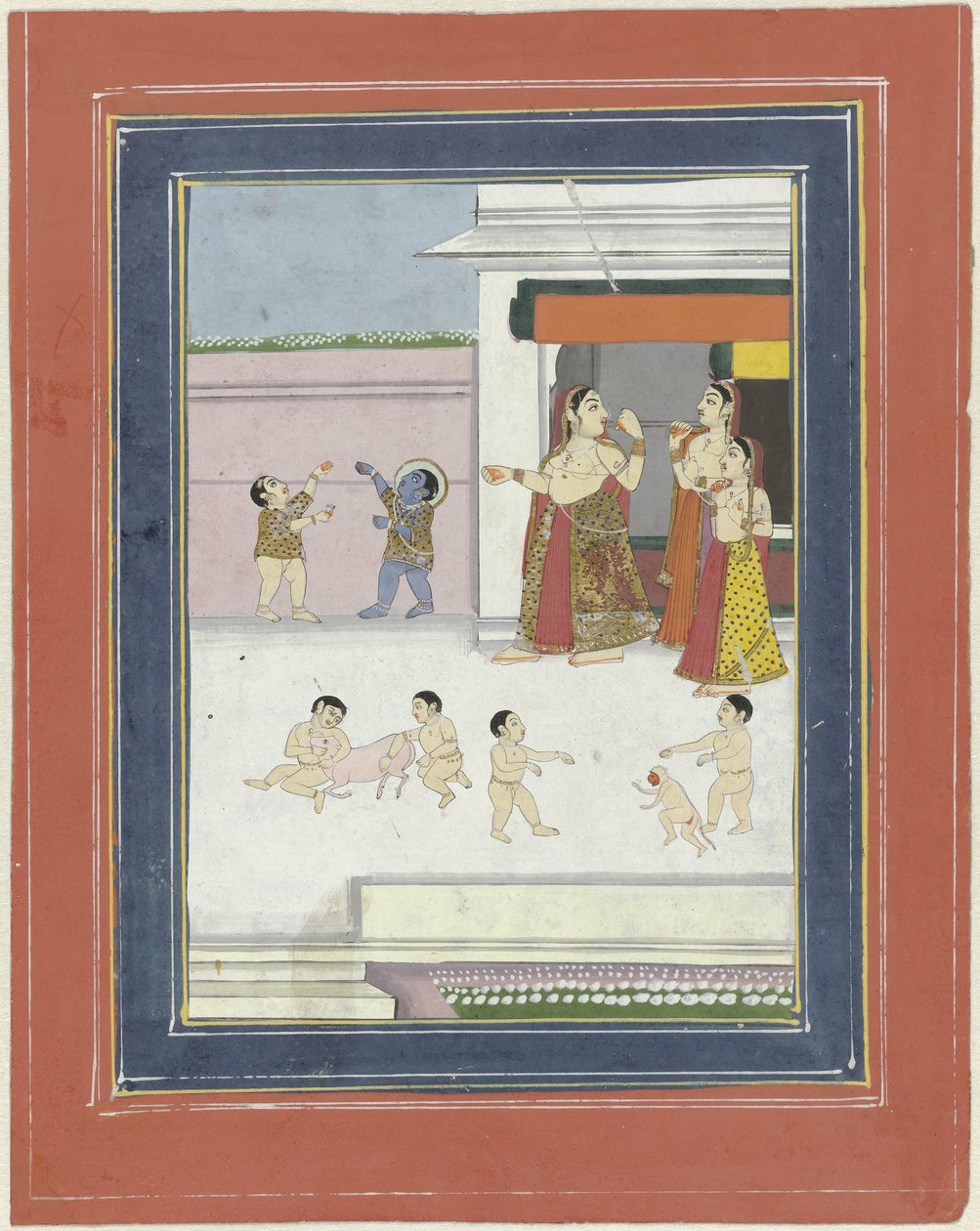 tre kvinnor och barn som leker med Krishna av Anonymous