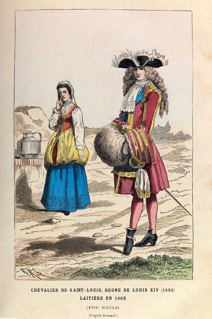 En riddare av Saint Louis (1693) och en Laitiere (1680) under kung Ludvig XIV:s regeringstid på 1600-talet - Riddare av Saint Louis Order, kung Ludvig XIV:s regeringstid 1693 och mejeristi av Anonymous Anonymous