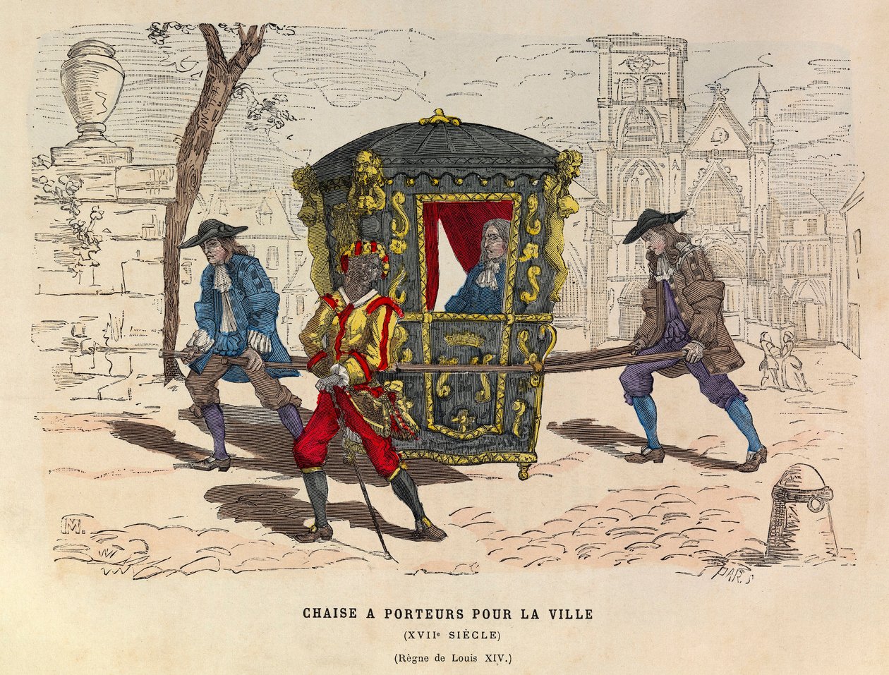 En stol med bärare för staden under kung Ludvig XIV på 1600-talet - Sedanstol för användning i staden, kung Ludvig XIV av Frankrike 1600-talet - privat samling av Anonymous Anonymous