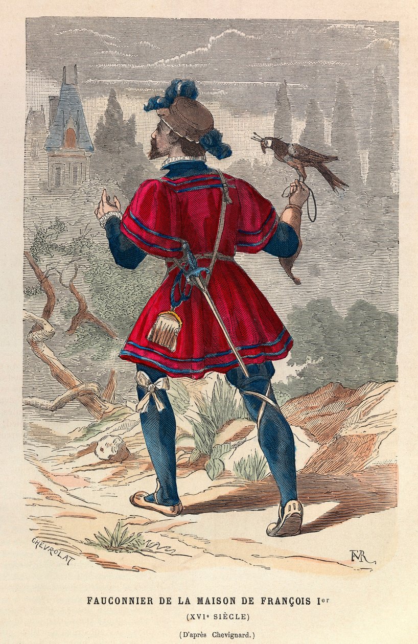 En falkonerare från kung Francois I:s hus på 1500-talet - Falkonerare av Frans I av Frankrikes hushåll 1500-talet - privat samling av Anonymous Anonymous