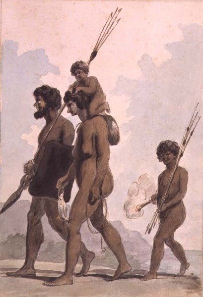 En familj i New South Wales, möjligen av Philip Gidley King (1758-1808), ca 1788-92 (akvarell) av Anonymous Anonymous
