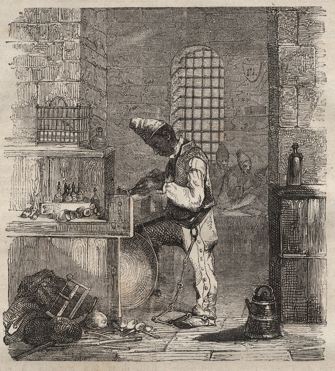 En arbetsstyrka vid Brest Bagne på 1800-talet. Gravyr i "Fångarnas historia från deras skapelse till idag" (1877) av Pierre Zaccone (1817-1895) (Colonia Penale - Straffkoloni). Privat samling. av Anonymous Anonymous