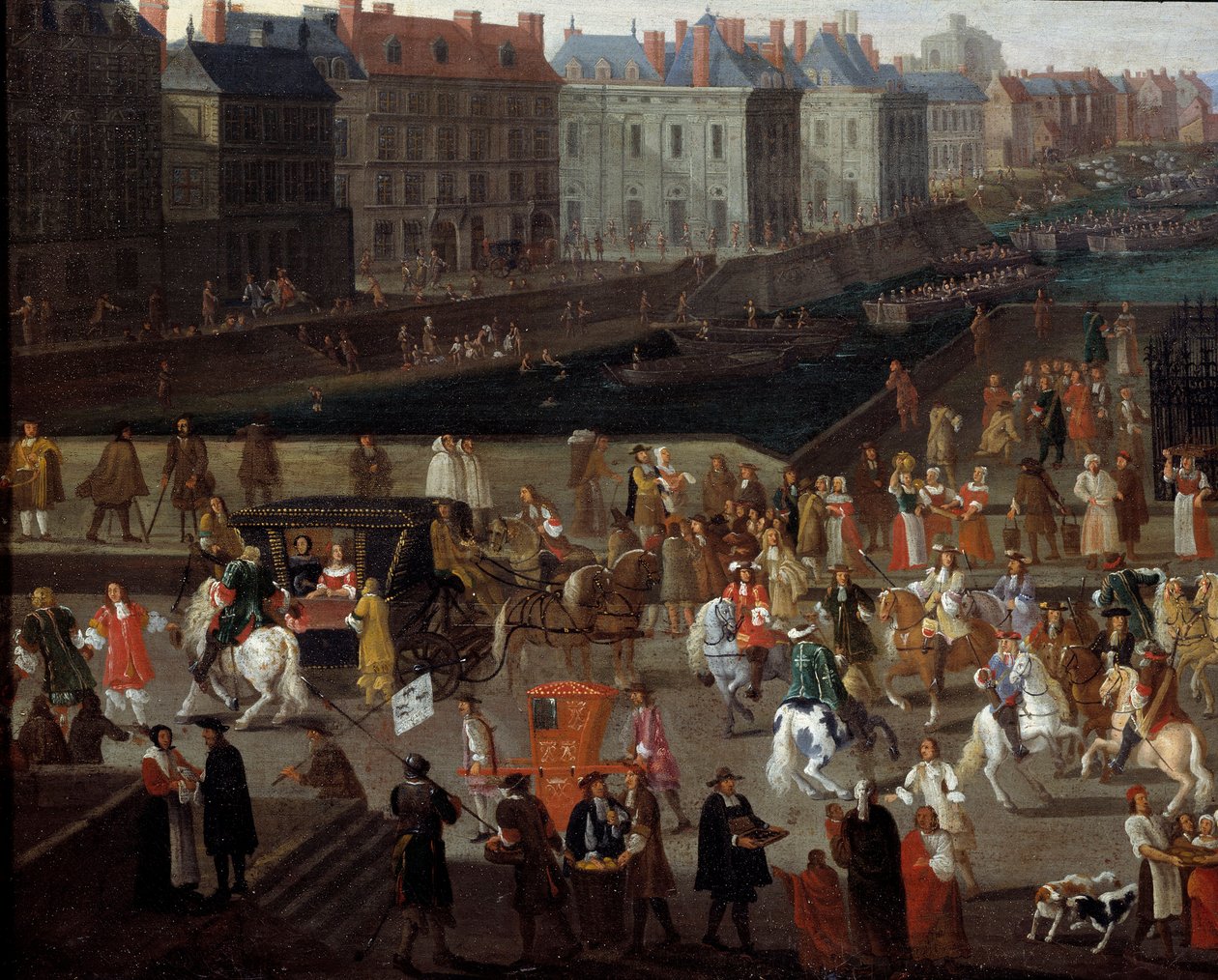 Aktiviteter och passage på Pont Neuf i Paris Anonym målning från 1600-talet. Paris, Musée d