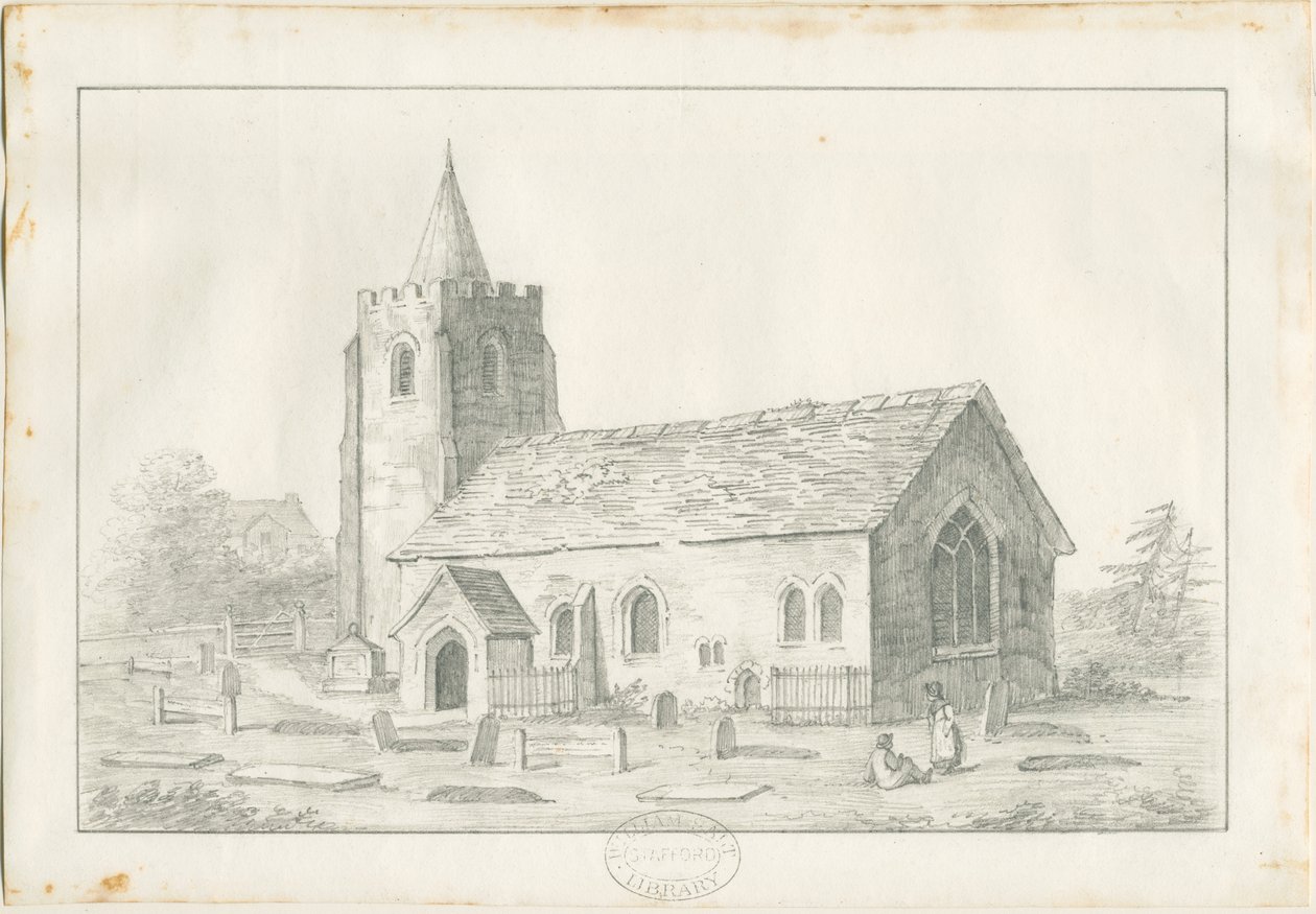 Acton Trussell Church: blyertsteckning, nd [?1800-talet] (teckning) av Anonymous Anonymous
