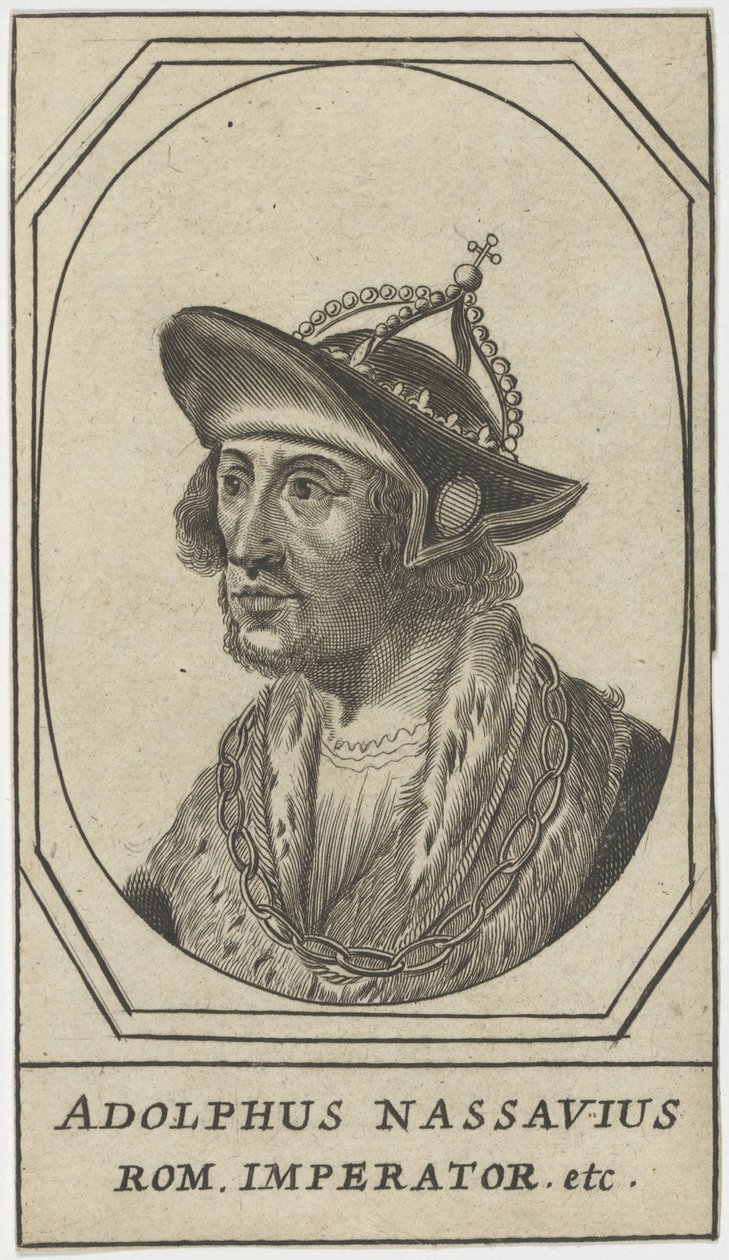 Adolphe de Nassau (1250-1298) - Adolf av Nassau, romarnas kung, anonym. Etsning, storlek: 10,8x6,2 av Anonymous Anonymous
