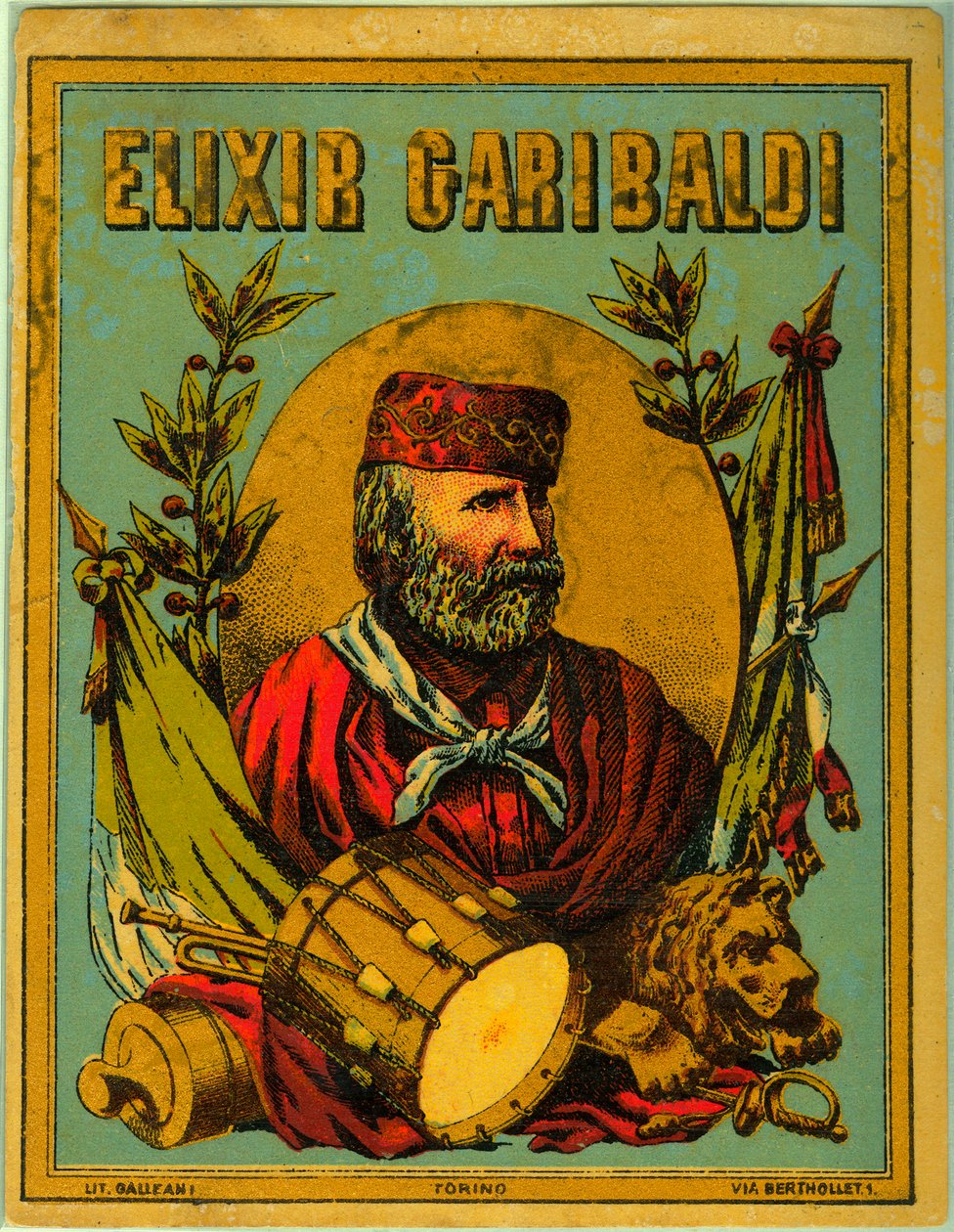 Annons för Elixir Garibaldi, med porträtt av den italienska patrioten av Anonymous Anonymous