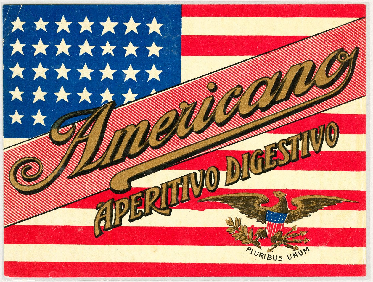 Annons för italiensk short drink Americano, med amerikansk flagga av Anonymous Anonymous