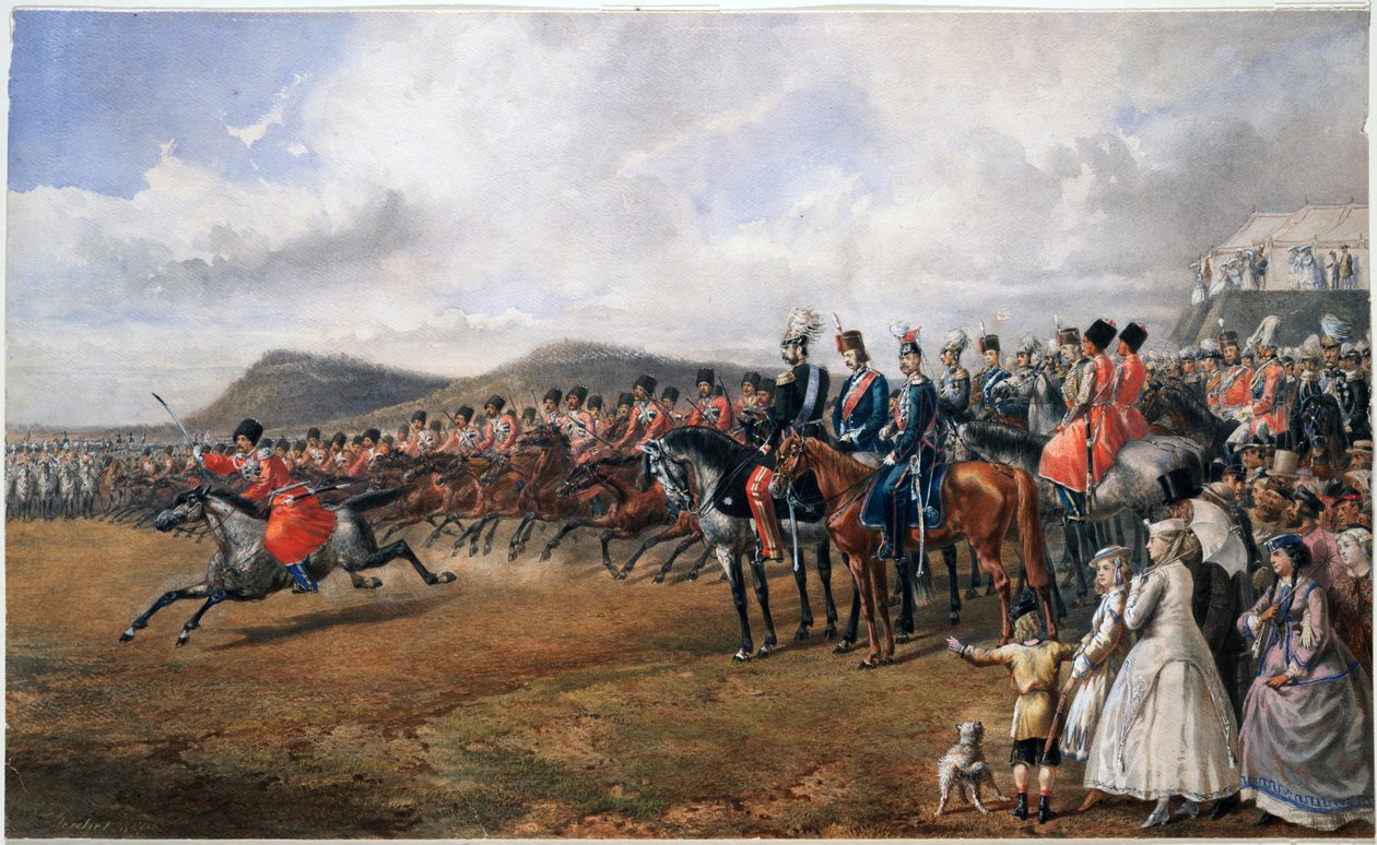 Alexandre II (1818-1881) passant les torupes en revue - Tsar Alexander II recenserar trupper - Anonym - 1867 - Akvarell på papper - 55x90 - Privat samling av Anonymous Anonymous