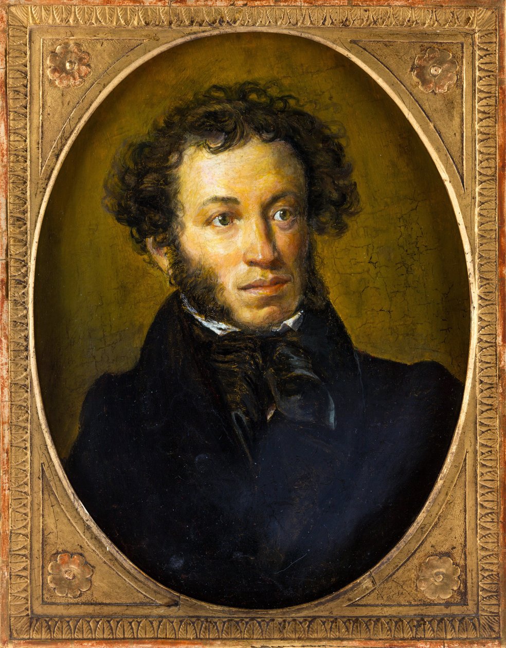 Alexandre Pouchkine - Porträtt av poeten Alexander Sergeyevich Pushkin (1799-1837) - Anonym. Olja på trä, andra kvartalet av 1800-talet. Mått: 40,5x30,5 cm. Privat samling av Anonymous Anonymous