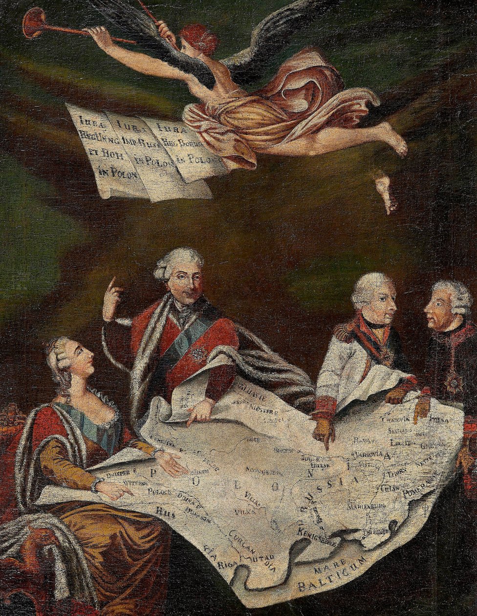 Allegori om uppdelningen av Polen mellan Katarina II av Ryssland (1729-1796), Stanislas II Augustus (Stanislaw August Poniatowski av Anonymous Anonymous