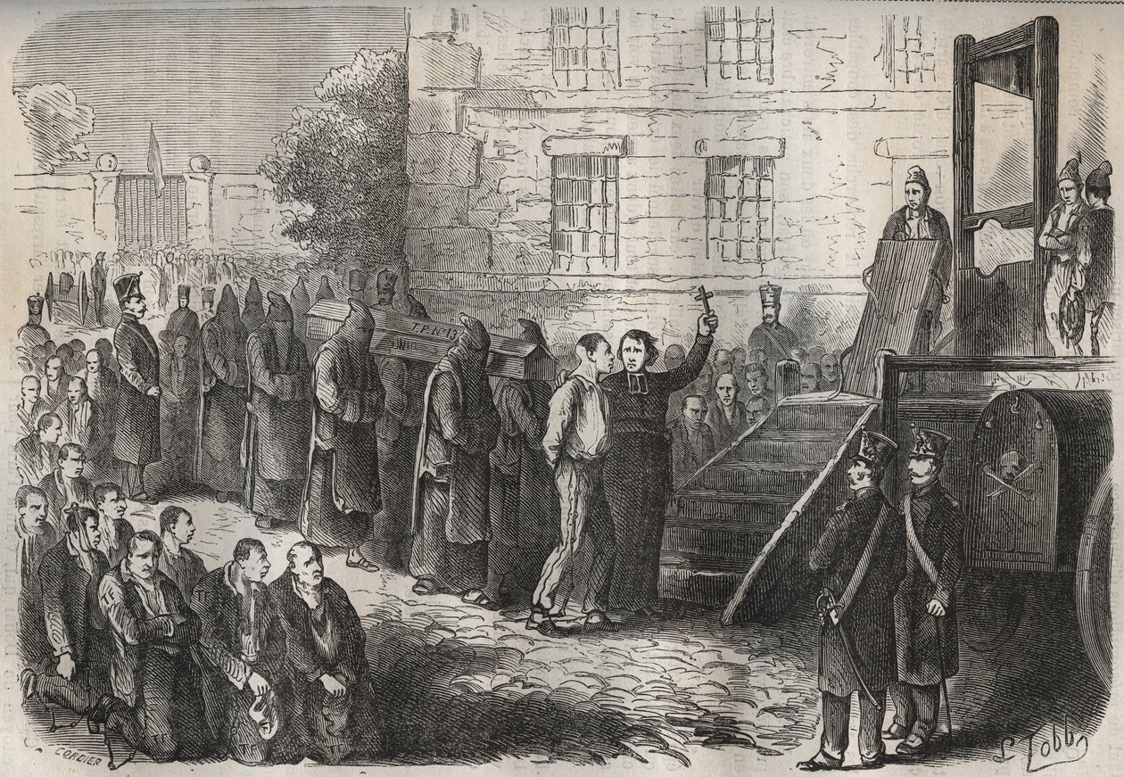 En avrättning i Toulon Bagne på 1800-talet. Gravyr i "Fångarnas historia från deras skapelse till idag" (1877) av Pierre Zaccone (1817-1895) (Colonia Penale - Straffkoloni). Privat samling. av Anonymous Anonymous