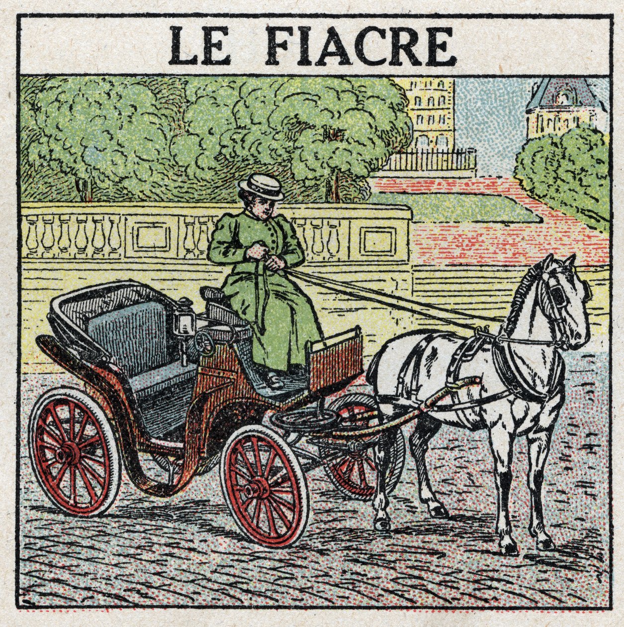 Djurdragkraft: fiakern. Anonym illustration från 1925. Privat samling. av Anonymous Anonymous