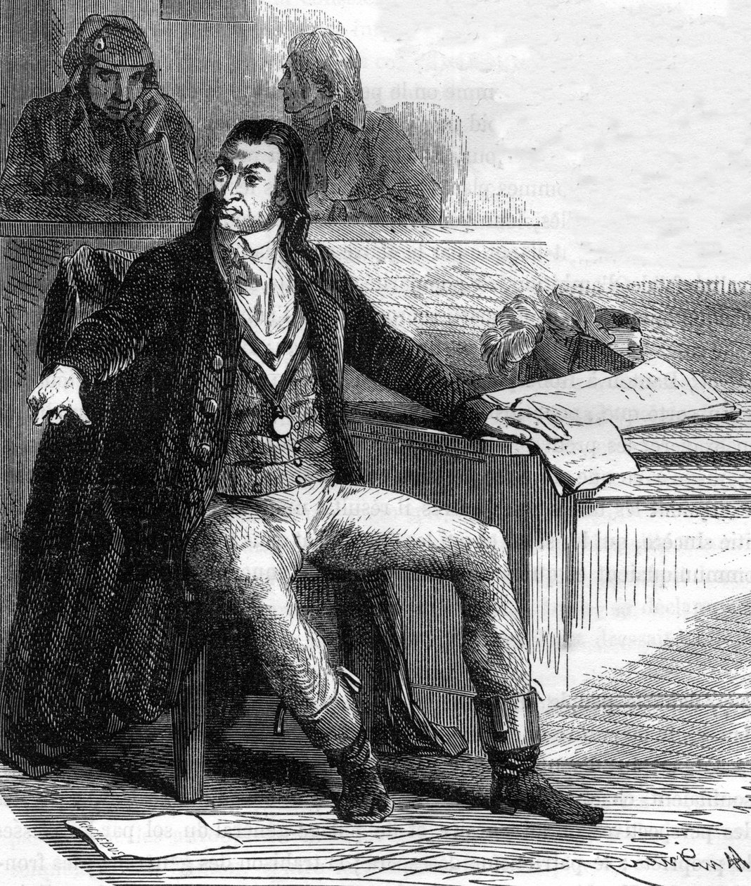 Antoine Quentin Fouquier de Tinville, dit Fouquier-Tinville (1746-1795), fransk lagstiftare och revolutionär, offentlig anklagare av revolutionstribunalen - Gravyr i "Histoire des Girondins"" av Alphonse de Lamartine (1790-1869) 1865-1866 lim av Anonymous Anonymous