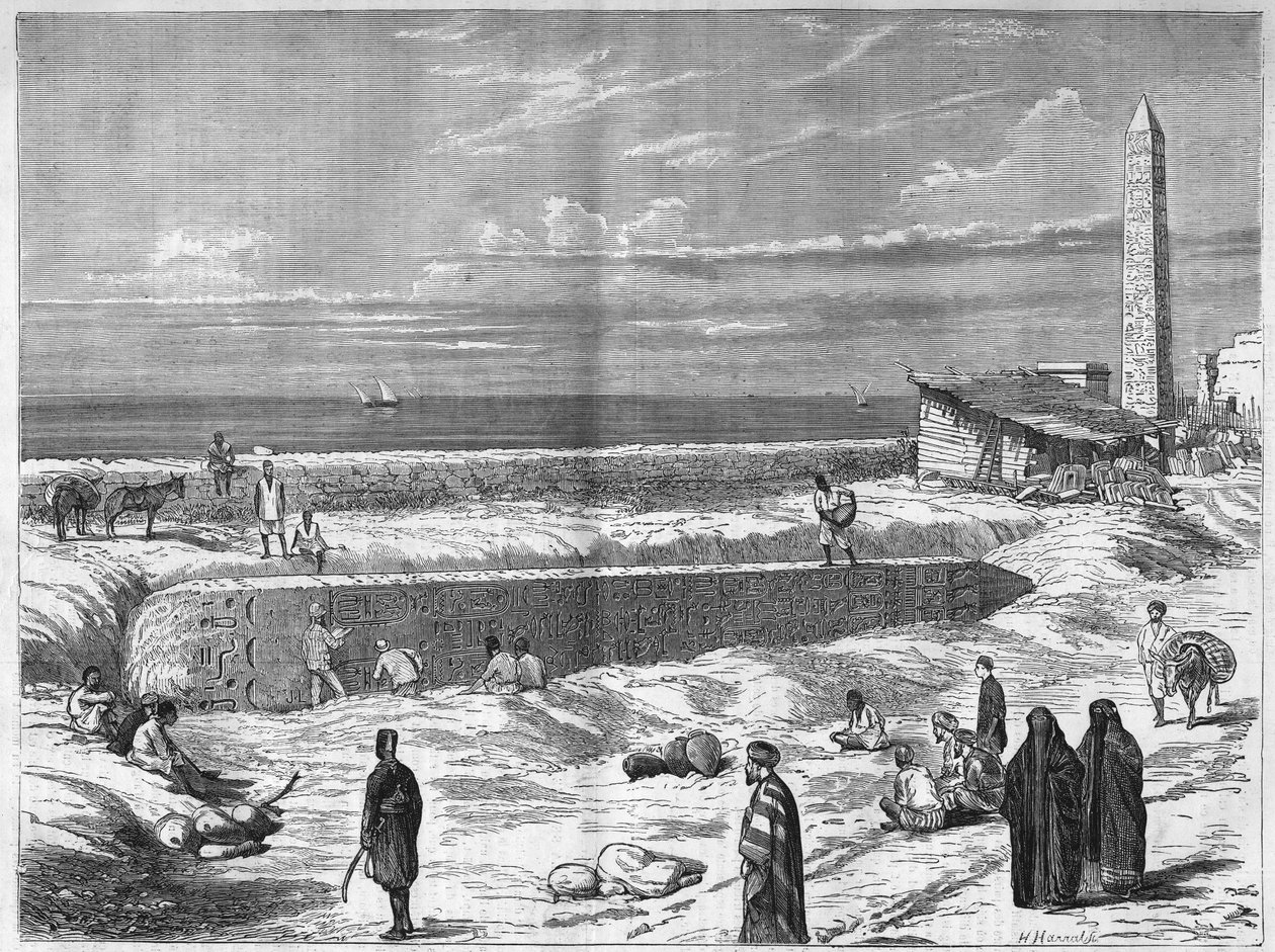 Arkeologer i Egypten: nålarna (obeliskerna) från Kleopatra till Alexander. Gravyr i "The Illustrious Universe" av Anonymous Anonymous